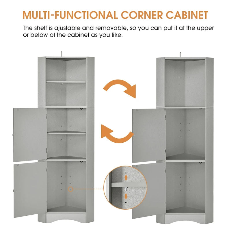 Tall Corner Cabinet with Doors and Adjustable Shelves
