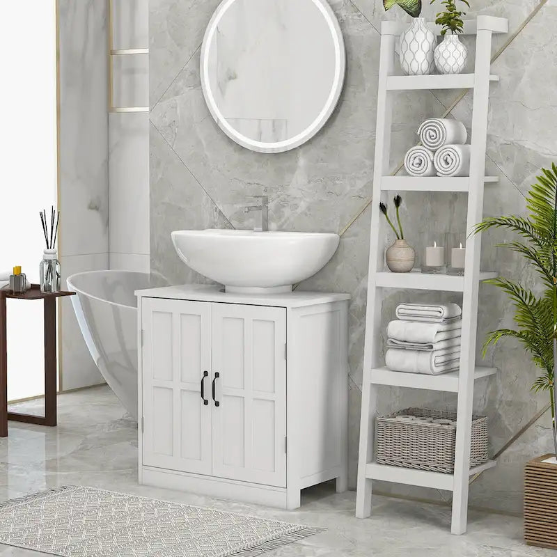 Under Sink Bathroom Cabinet with Adjustable Shelf, White