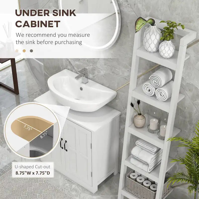 Under Sink Bathroom Cabinet with Adjustable Shelf, White