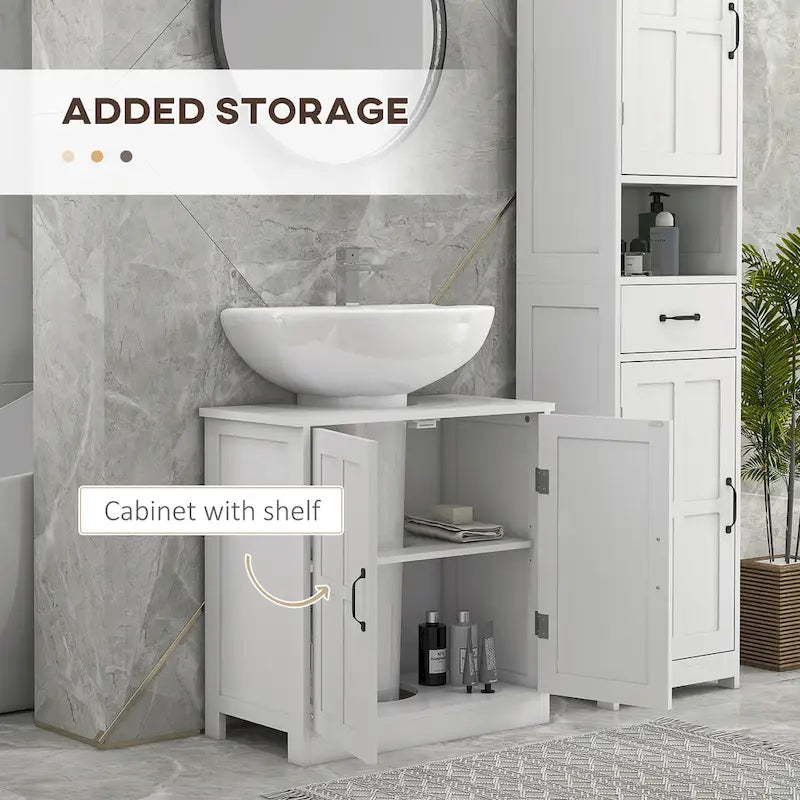 Under Sink Bathroom Cabinet with Adjustable Shelf, White