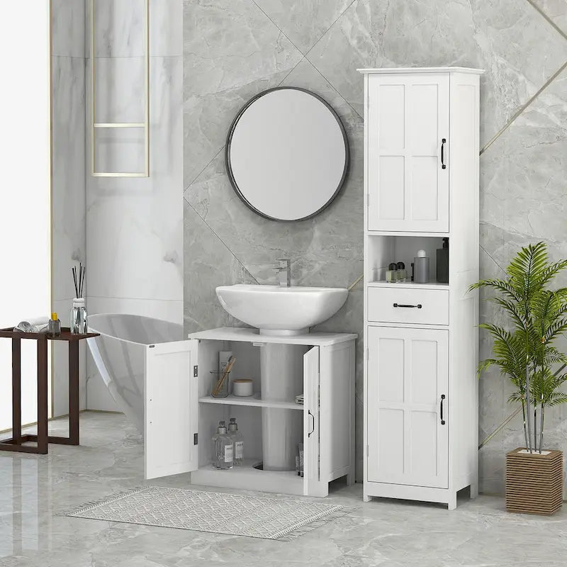 Under Sink Bathroom Cabinet with Adjustable Shelf, White