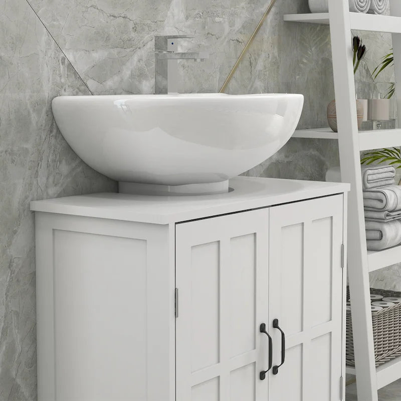 Under Sink Bathroom Cabinet with Adjustable Shelf, White