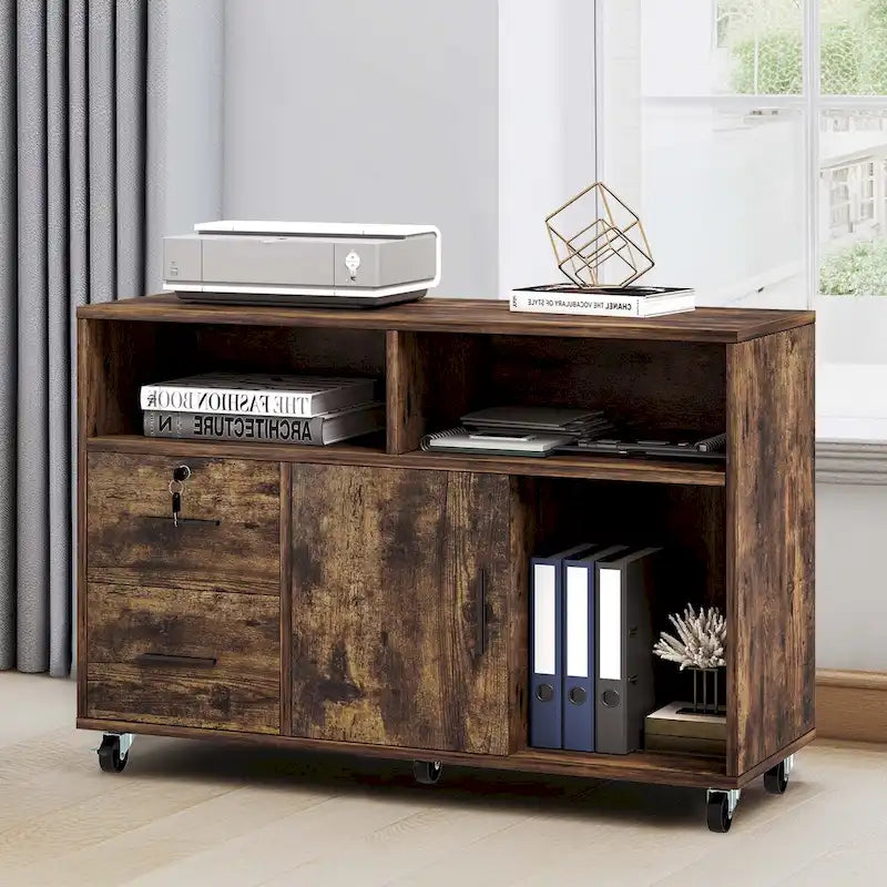 2-Drawer Lateral Filing Cabinet with Lock and Open Shelves