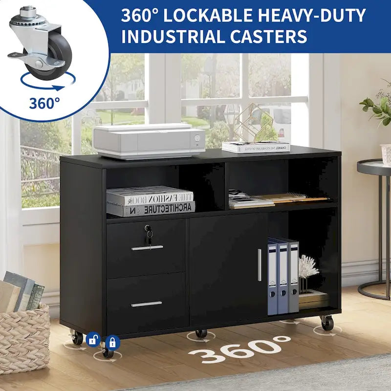 2-Drawer Lateral Filing Cabinet with Lock and Open Shelves