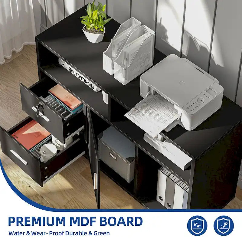 2-Drawer Lateral Filing Cabinet with Lock and Open Shelves