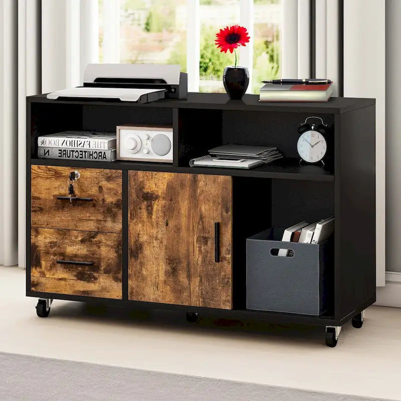 2-Drawer Lateral Filing Cabinet with Lock and Open Shelves