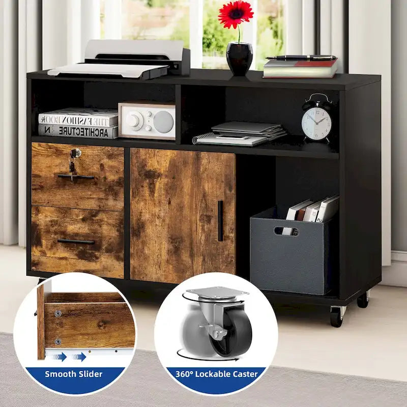 2-Drawer Lateral Filing Cabinet with Lock and Open Shelves