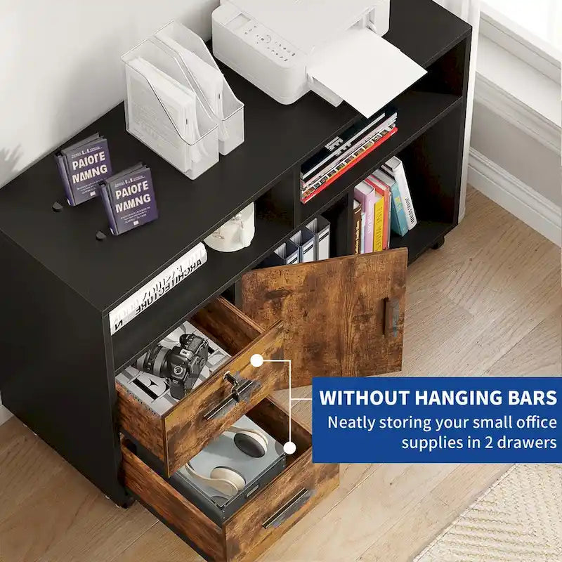 2-Drawer Lateral Filing Cabinet with Lock and Open Shelves