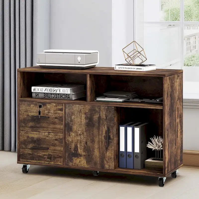 2-Drawer Lateral Filing Cabinet with Lock and Open Shelves
