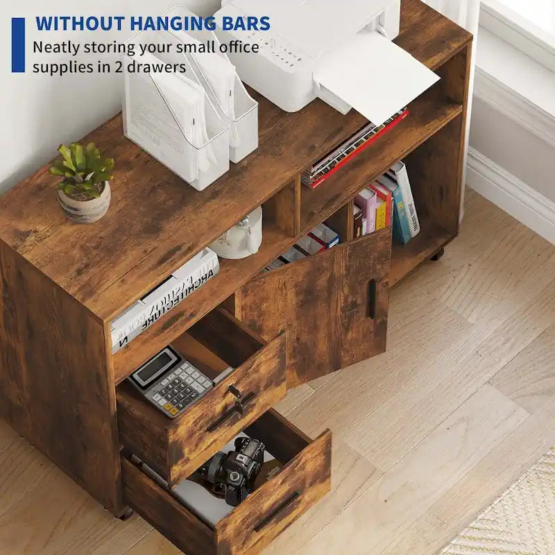 2-Drawer Lateral Filing Cabinet with Lock and Open Shelves