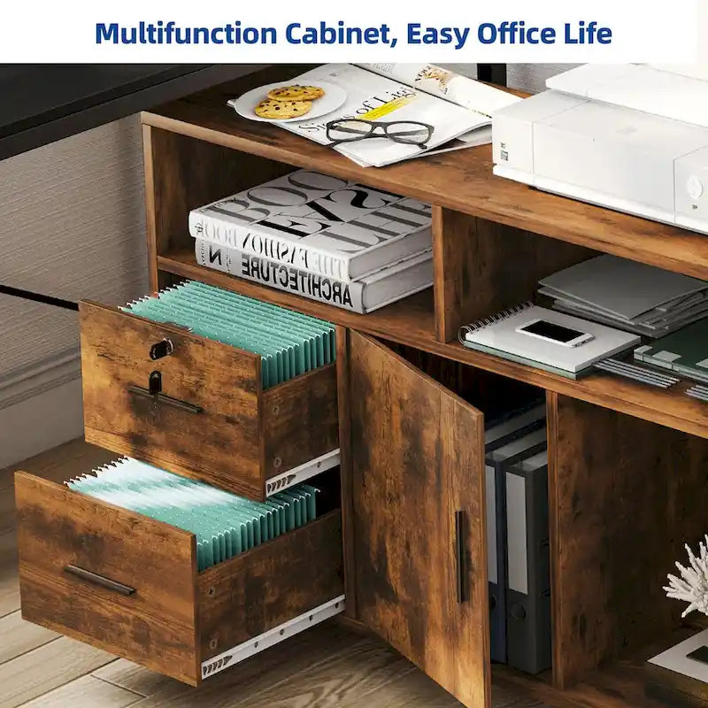 2-Drawer Lateral Filing Cabinet with Lock and Open Shelves
