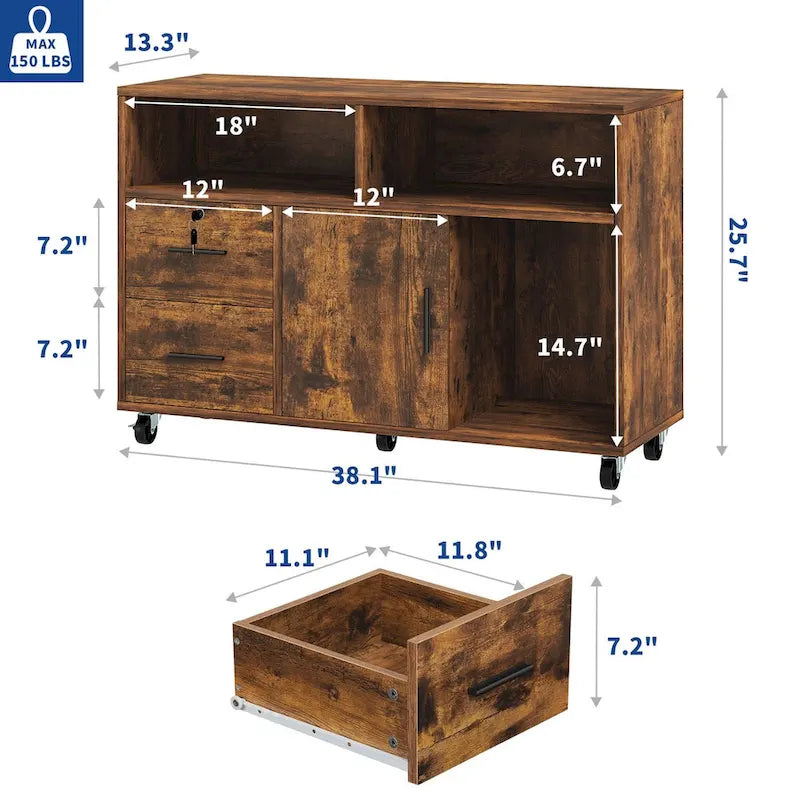2-Drawer Lateral Filing Cabinet with Lock and Open Shelves