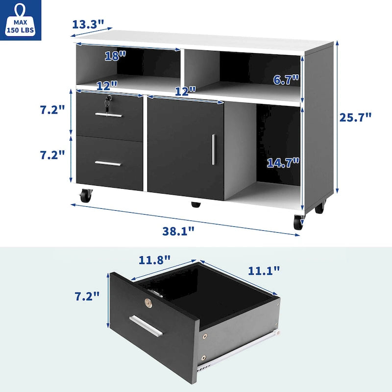 2-Drawer Lateral Filing Cabinet with Lock and Open Shelves