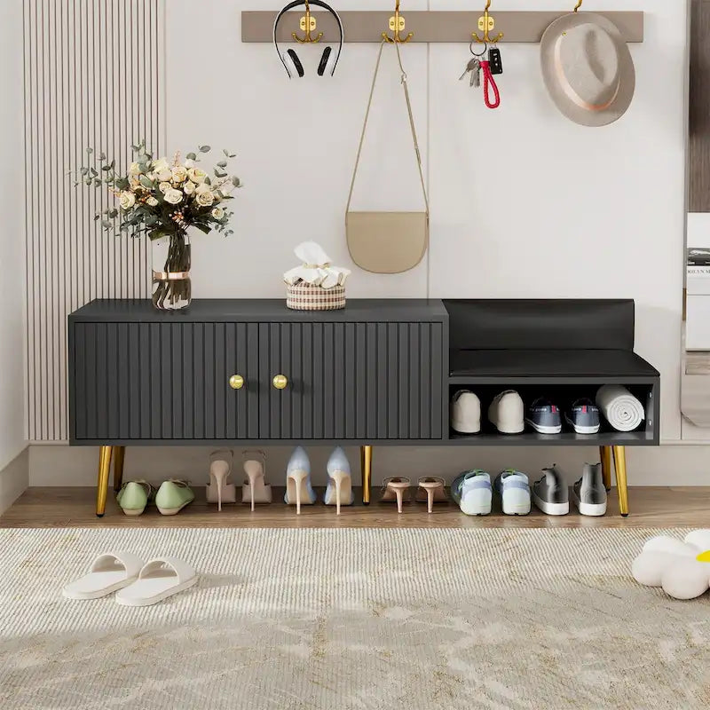 Shoe Storage Bench with Cushioned Seat