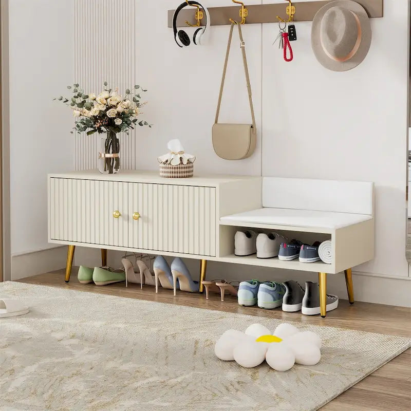 Shoe Storage Bench with Cushioned Seat
