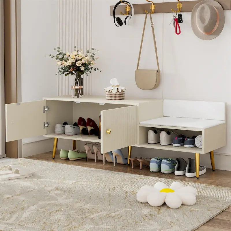 Shoe Storage Bench with Cushioned Seat