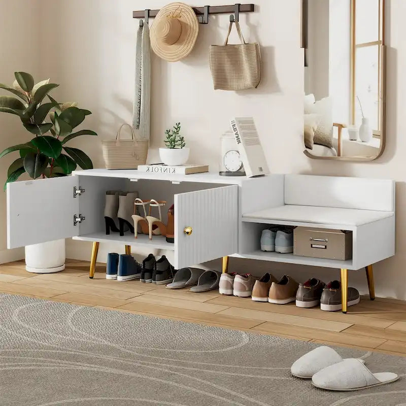 Shoe Storage Bench with Cushioned Seat