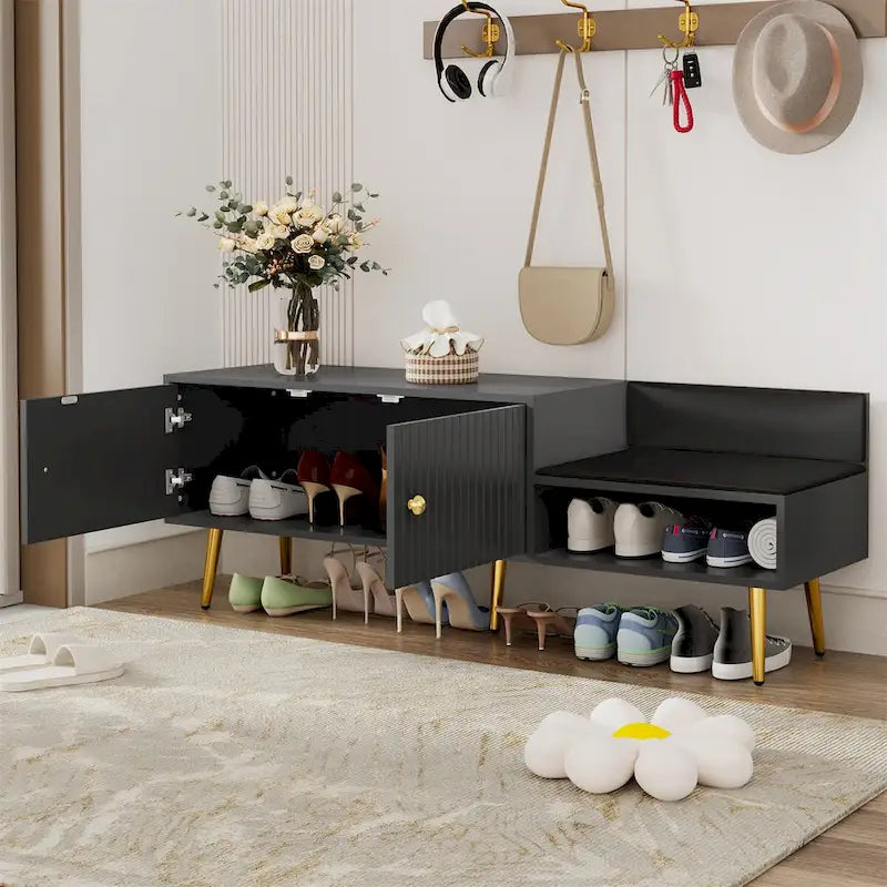 Shoe Storage Bench with Cushioned Seat
