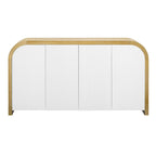 4-Door Curved Corner Cabinet with Wavy Panel Doors