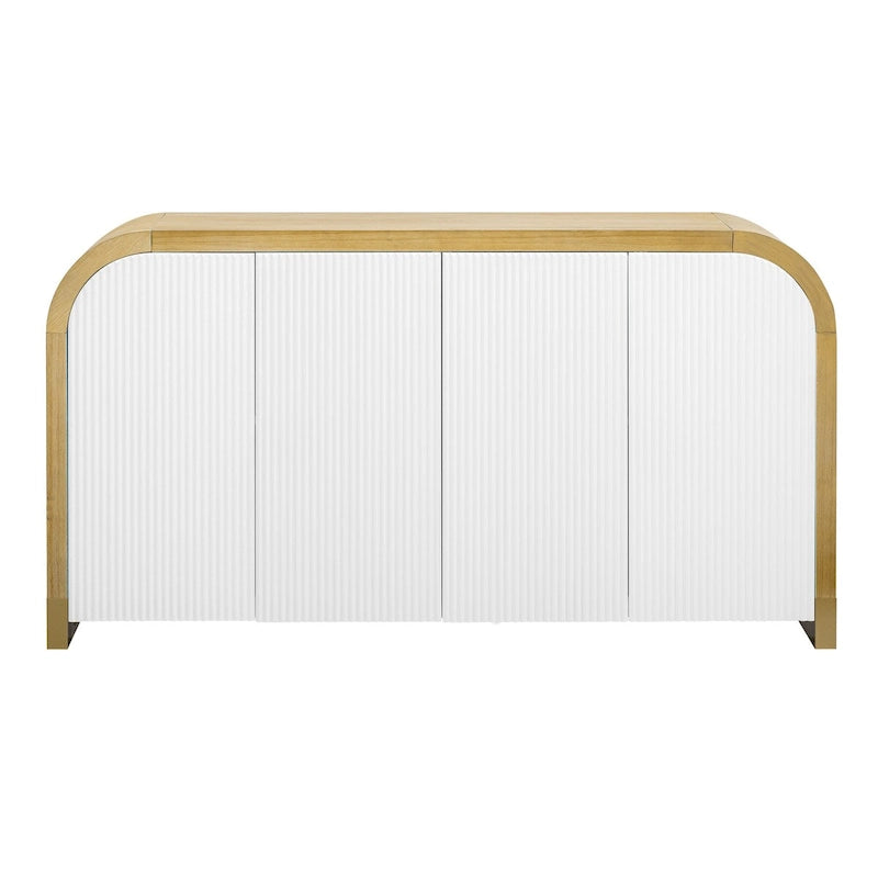 4-Door Curved Corner Cabinet with Wavy Panel Doors