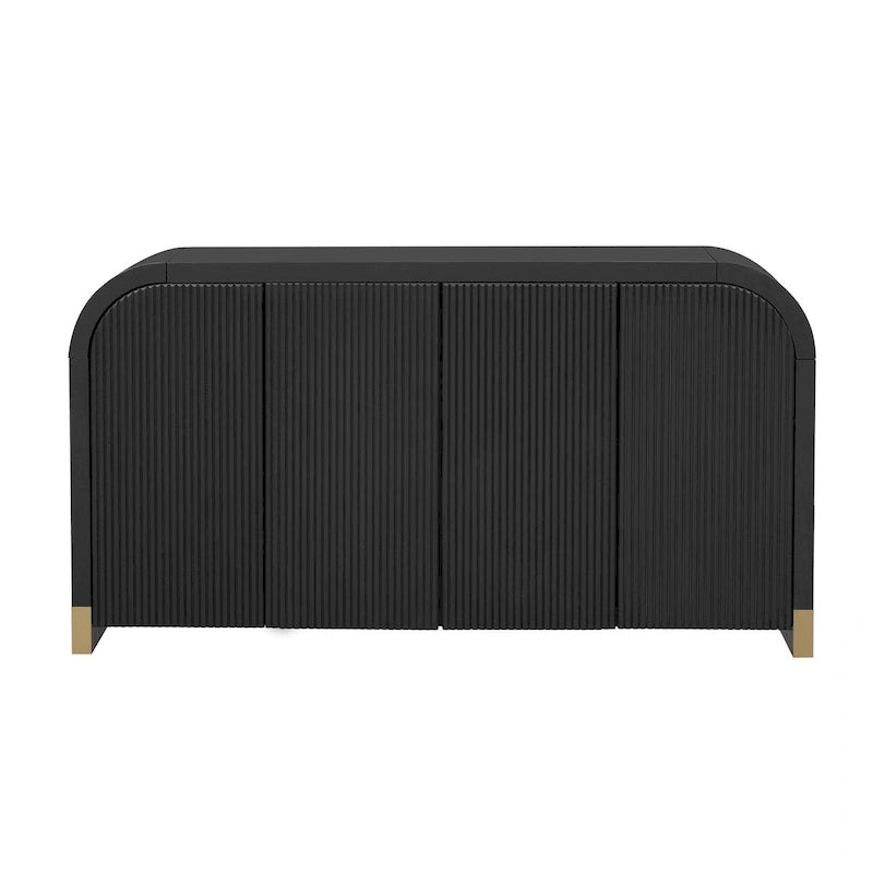 4-Door Curved Corner Cabinet with Wavy Panel Doors