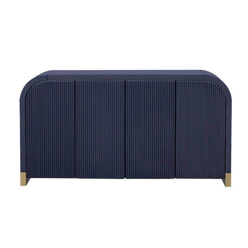 4-Door Curved Corner Cabinet with Wavy Panel Doors