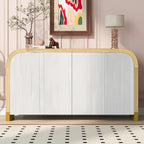 4-Door Curved Corner Cabinet with Wavy Panel Doors
