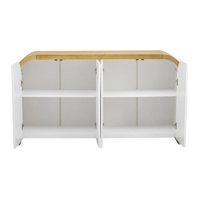 4-Door Curved Corner Cabinet with Wavy Panel Doors