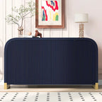 4-Door Curved Corner Cabinet with Wavy Panel Doors