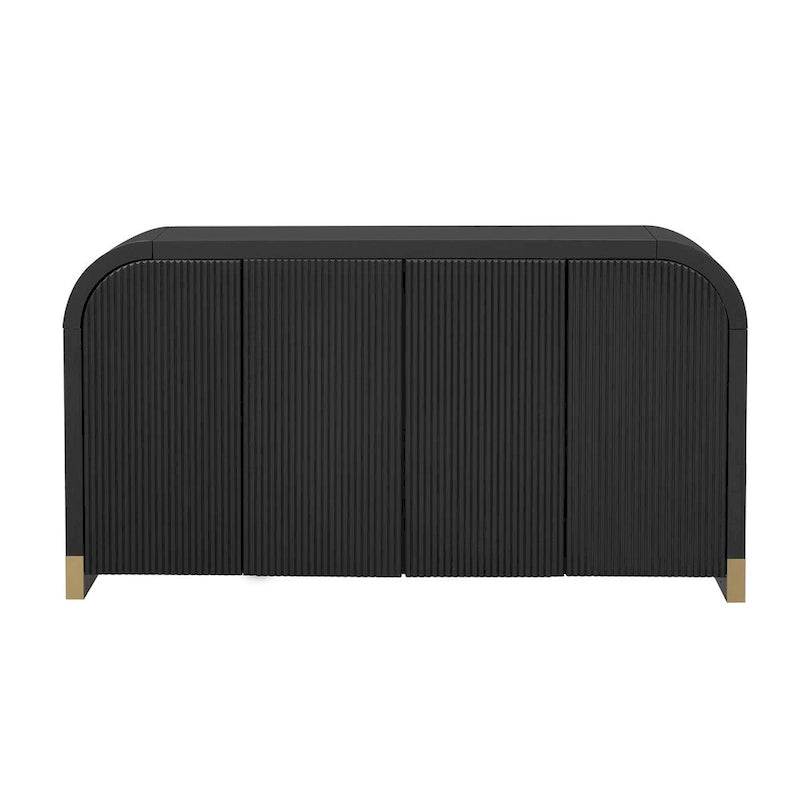 4-Door Curved Corner Cabinet with Wavy Panel Doors