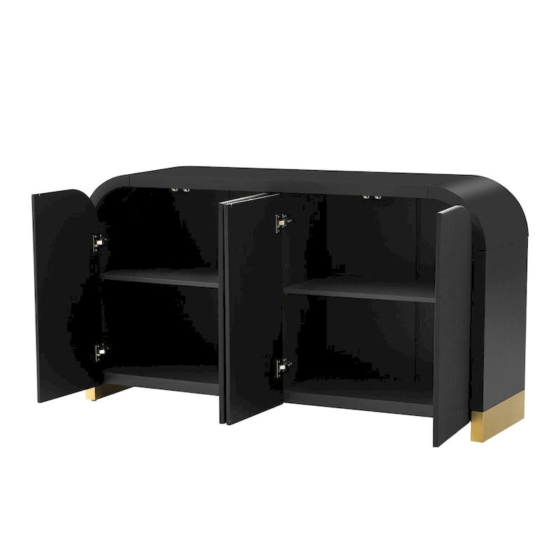 4-Door Curved Corner Cabinet with Wavy Panel Doors